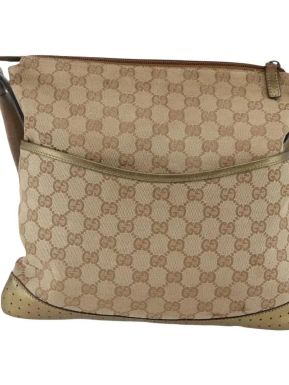 Authentic GUCCI GG Canvas Shoulder Bag Beige Gold 145857 - Picture 5 of 16